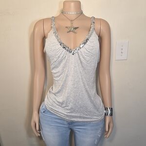 ☆H&M Light Gray Sequin Trim V-Neck Tank Top☆
